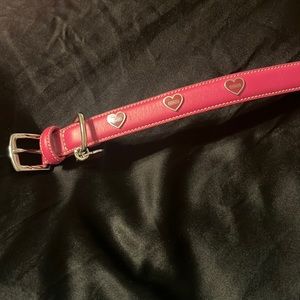 Coach small dog collar. Leather, red, 3 coach hearts w/ ❤️ charm attached.